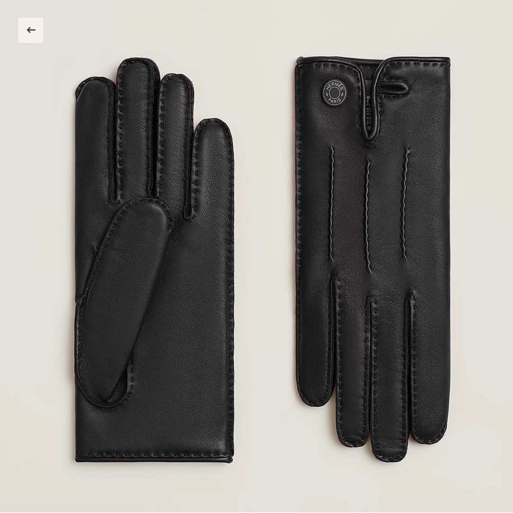 Hermes women’s black Nervures Droites gloves leather. Sz 75